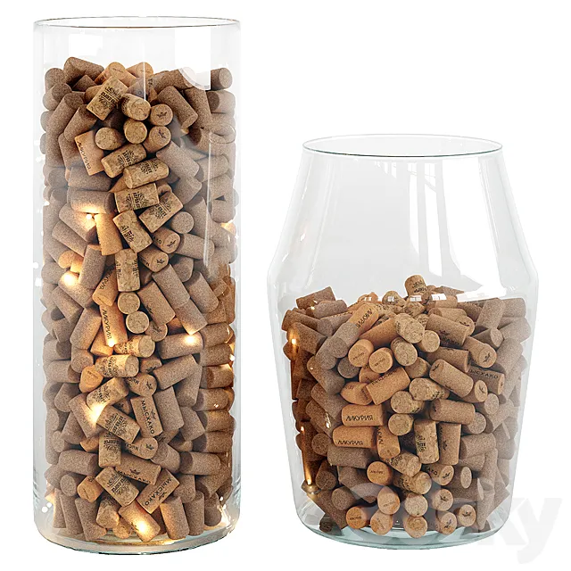 Wine corks in a vase decor 3D Model