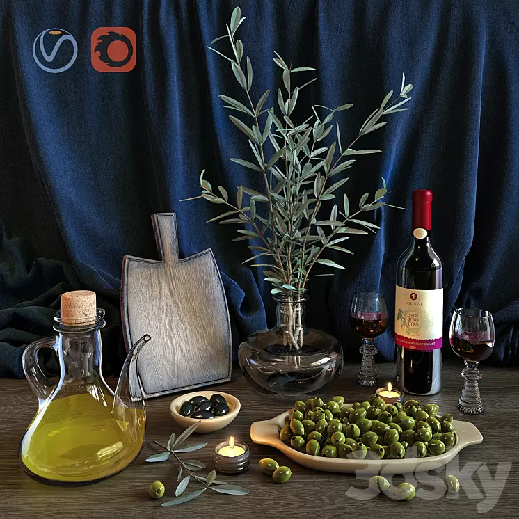 Wine & Olive Set 3D Model