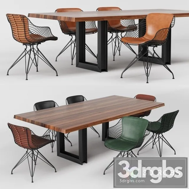 Wire Sigma Table and Chair 3D Model Free