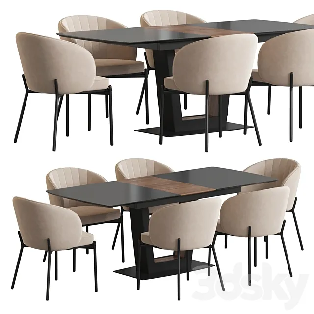 Wish table Cruz chair Dining set 3D Model