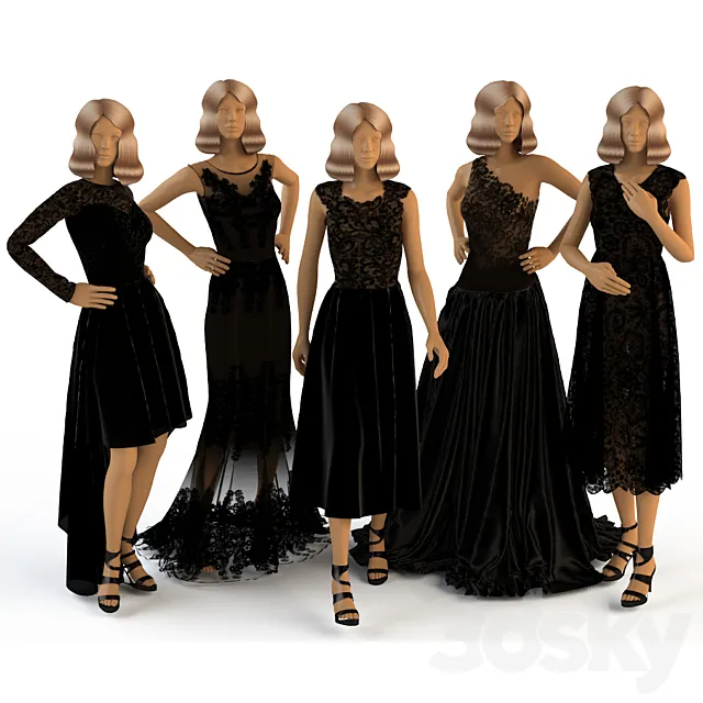 Women's evening dresses on mannequins 3DModel