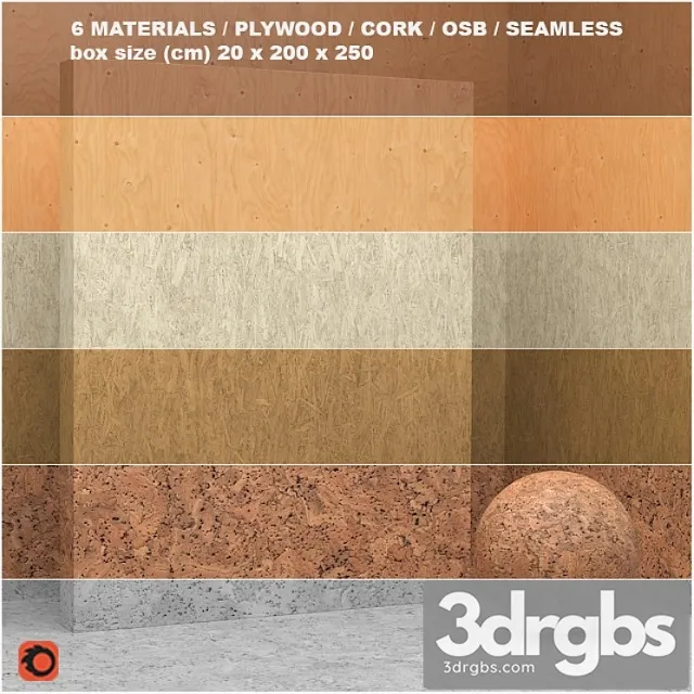 Wood 1 6 materials (seamless) - plywood osb cork - set 5 3D Model Free