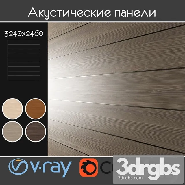 Wood  10 Acoustic decorative panels 4 kinds set 018 3D Model Free