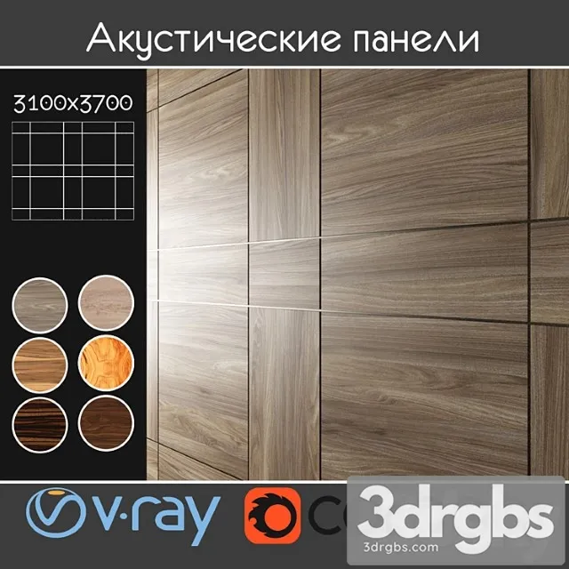 Wood  18 Acoustic decorative panels 6 kinds set 20 3D Model Free