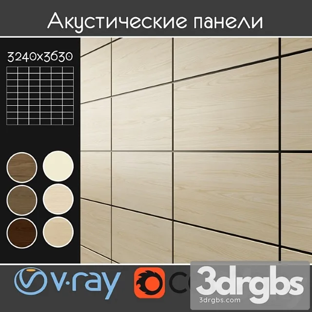 Wood  20 Acoustic decorative panels 6 kinds set 3 3D Model Free