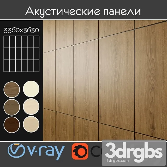 Wood  22 Acoustic decorative panels 6 kinds set 4 3D Model Free