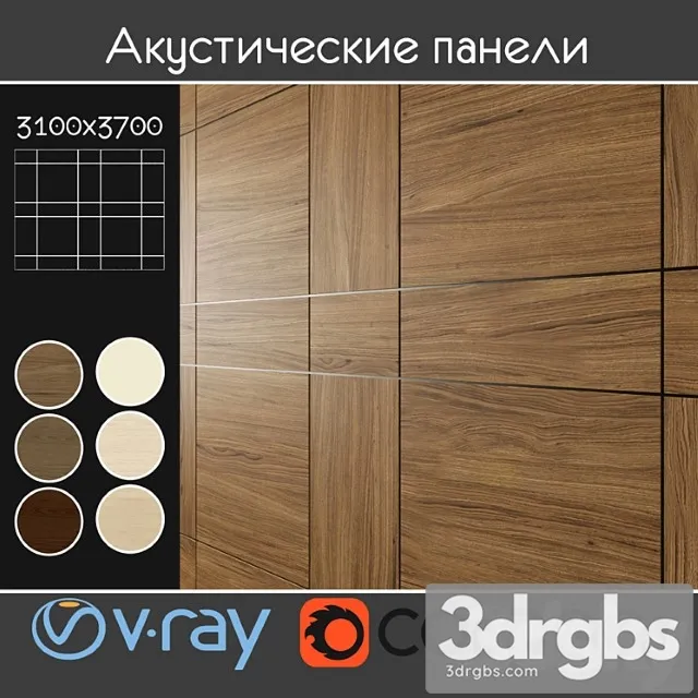 Wood  24 Acoustic decorative panels 6 kinds set 5 3D Model Free