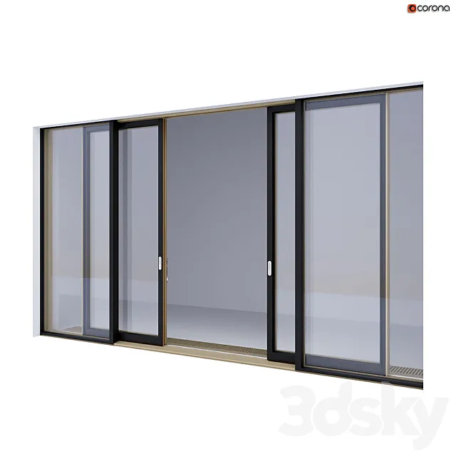 Wood-aluminum sliding stained-glass windows 3 3D Model