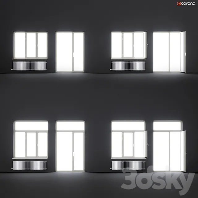 Wood-aluminum windows 3D Model