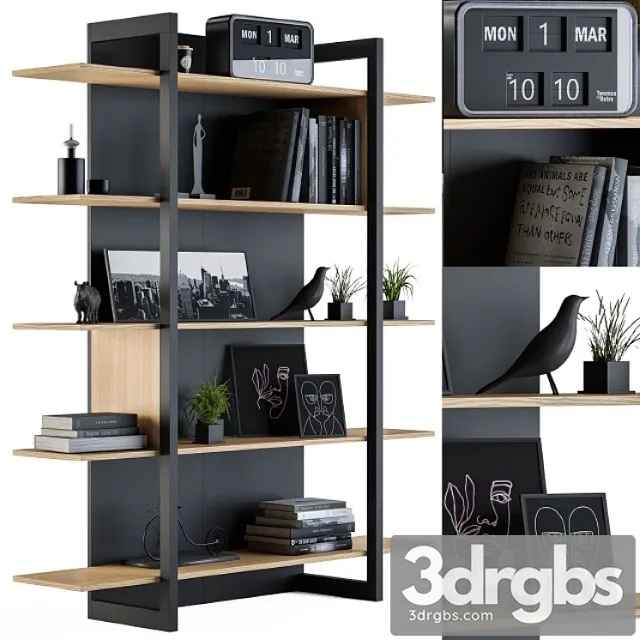 Wood and Black Rack 04 3D Model Free