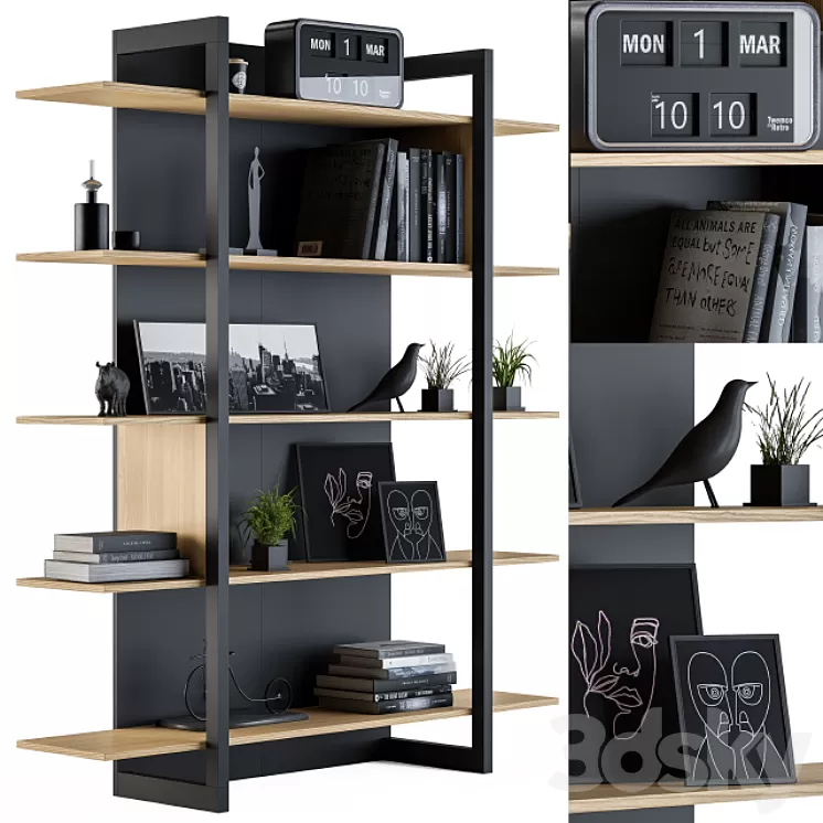 Wood and Black Rack 04 3D Model