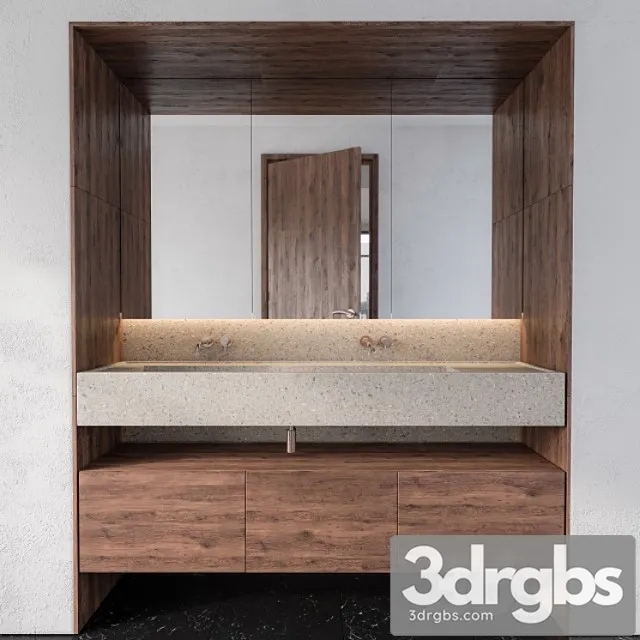 Wood and Concrete Wash Basin 3D Model Free