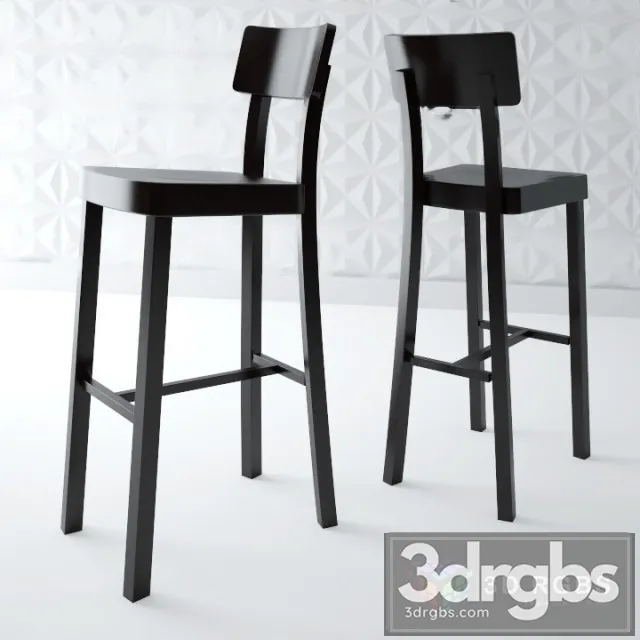 Wood Back Back Counter Stool 3D Model Free
