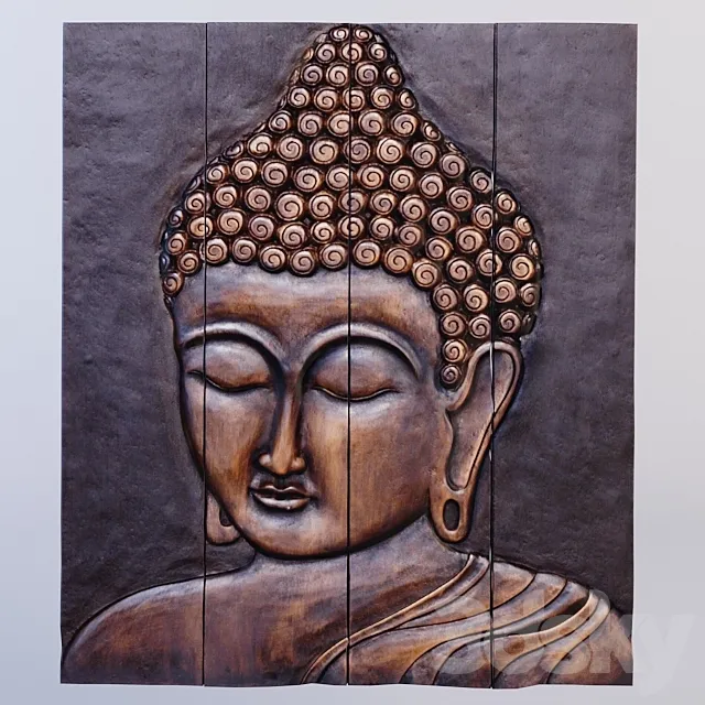 Wood Buddha Face Wall Decor 3DModel