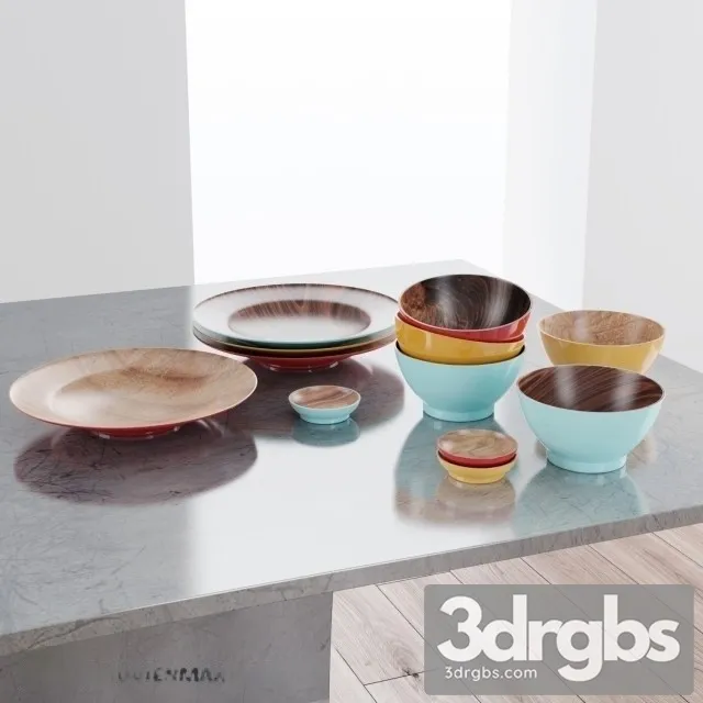 Wood Dishes 3D Model Free