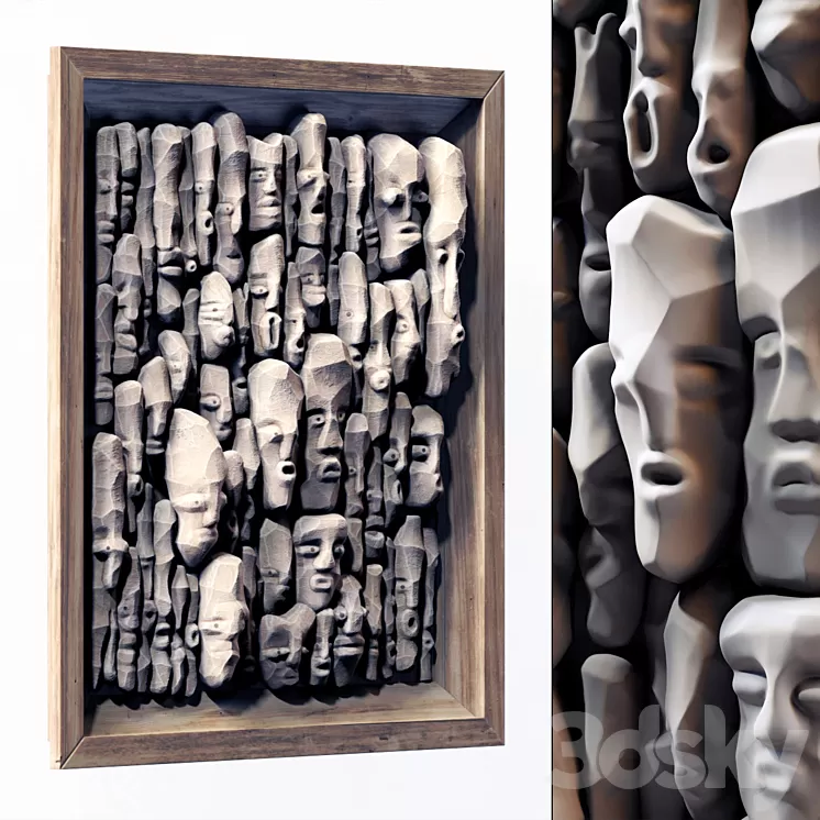 Wood faces panel decor n2 / Panel from wooden faces No. 2 3D Model