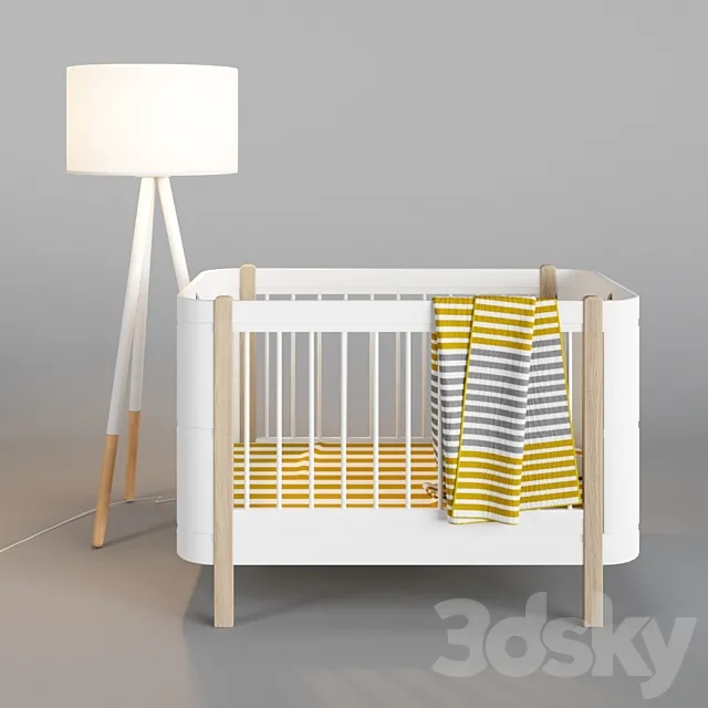 Wood Mini + Basic Bed And Zuiver Highland Floor Lamp 3D Model
