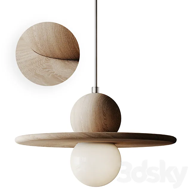 Wood Minimalist Plate Pendant Ceiling Light 3DModel