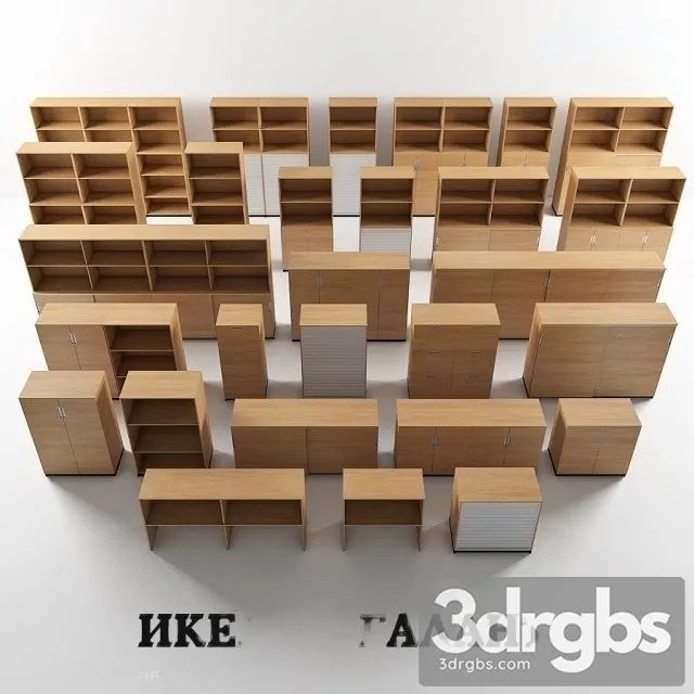 Wood Office Cabinet Set 3D Model Free