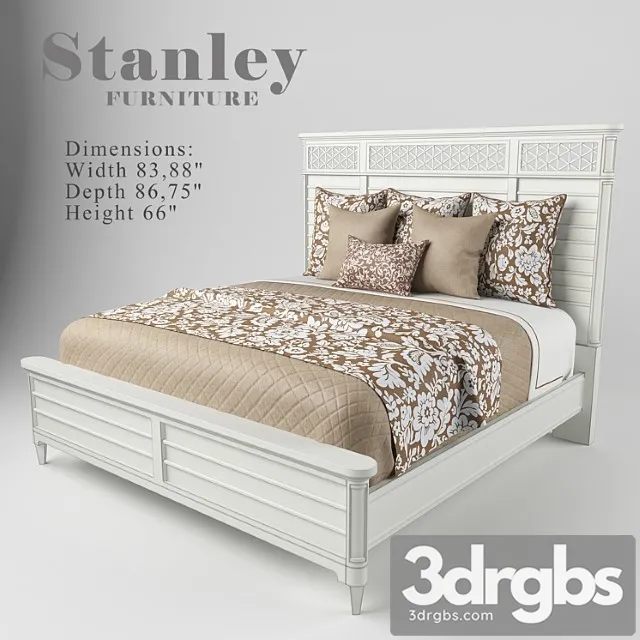 Wood panel bed in parchment 451-23-40 2 3D Model Free