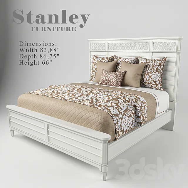 Wood Panel Bed in Parchment 451-23-40 3D Model