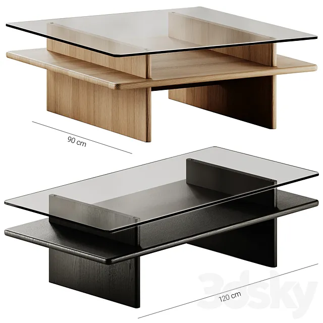 Wood Parallel Glass Coffee Table 3D Model