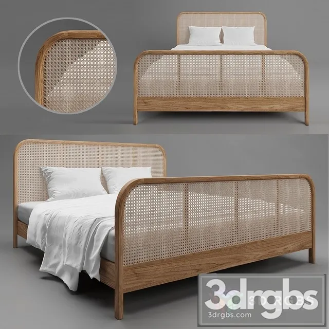 Wood Ratan Bed 3D Model Free