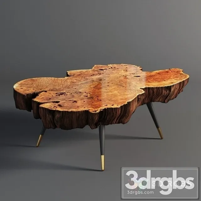 Wood Slab Coffee Table 3D Model Free