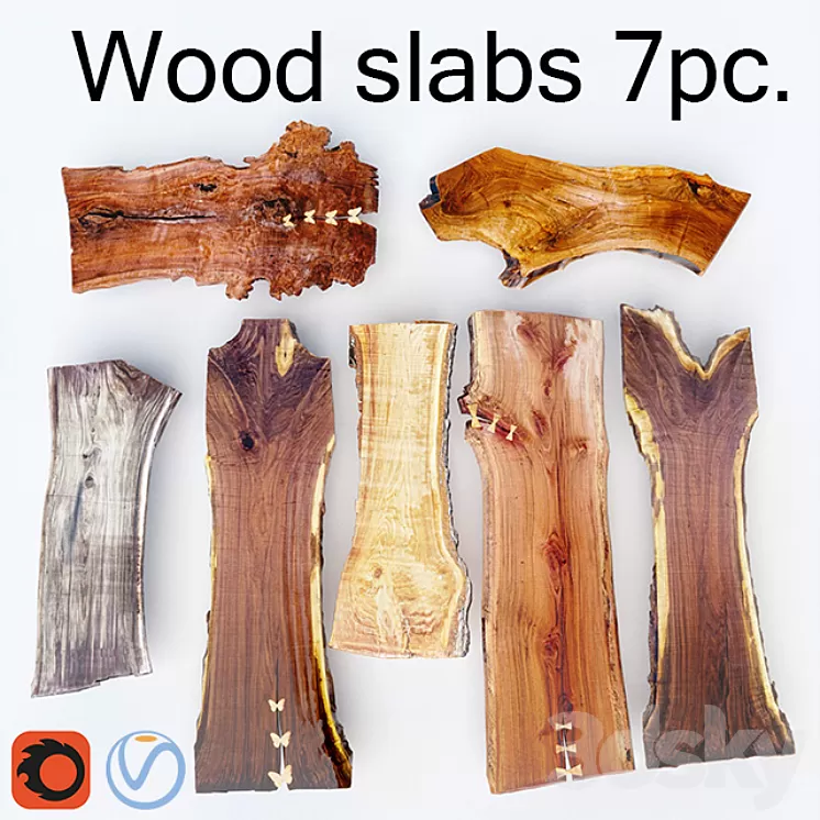 Wood Slab | Wooden slab 7pcs 3D Model