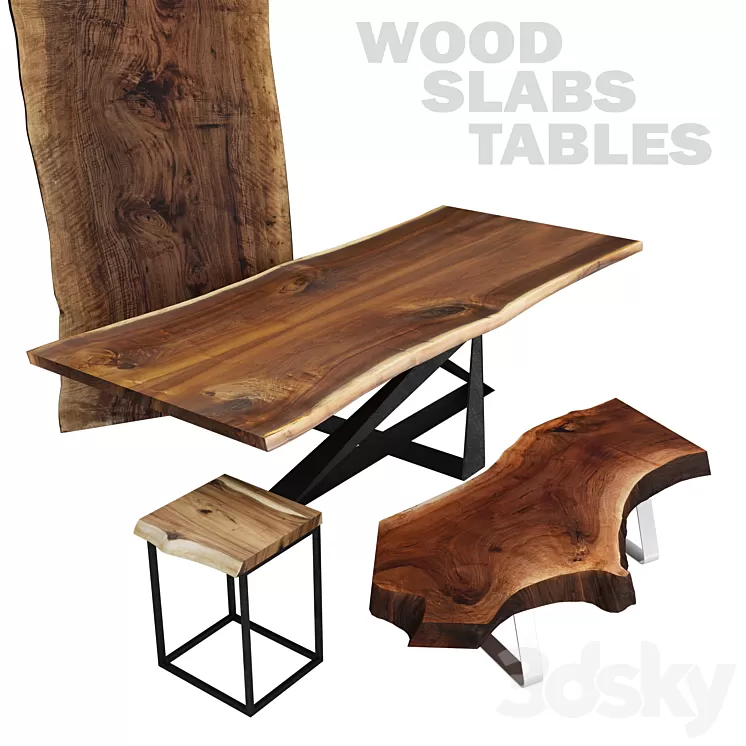 Wood slabs tables 3D Model