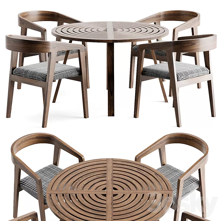 Wood table chair 3D Model