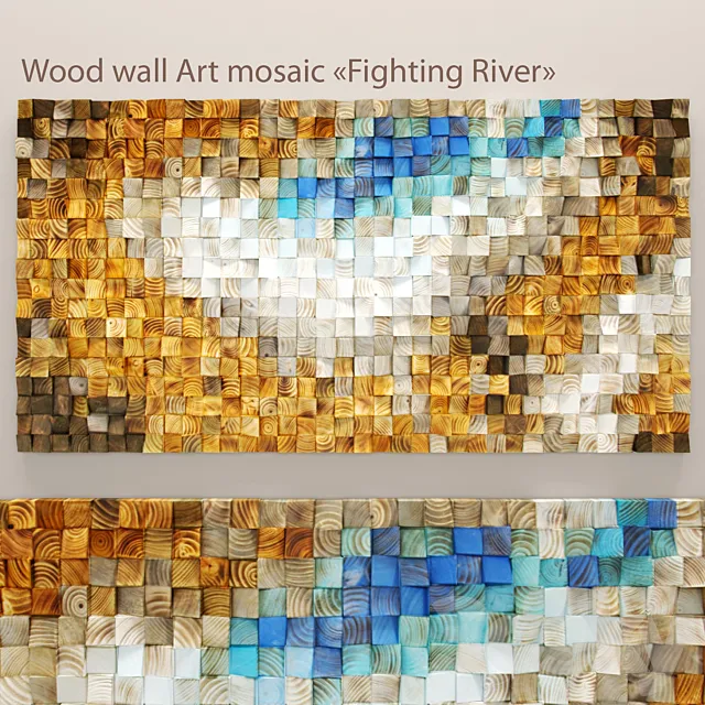 Wood wall Art mosaic. "Fighting River 3DModel