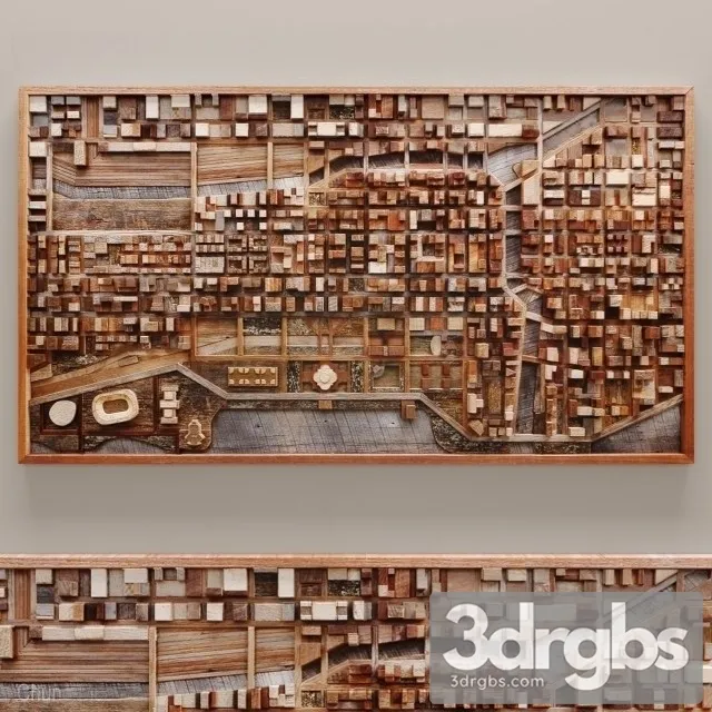 Wood Wall Art Of Chicago Cityscape 3D Model Free