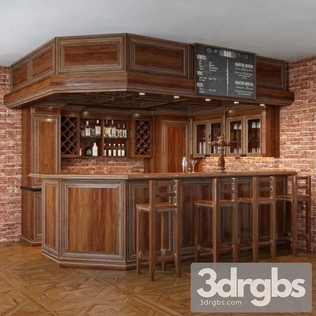 Wooden Bar Funiture 3D Model Free