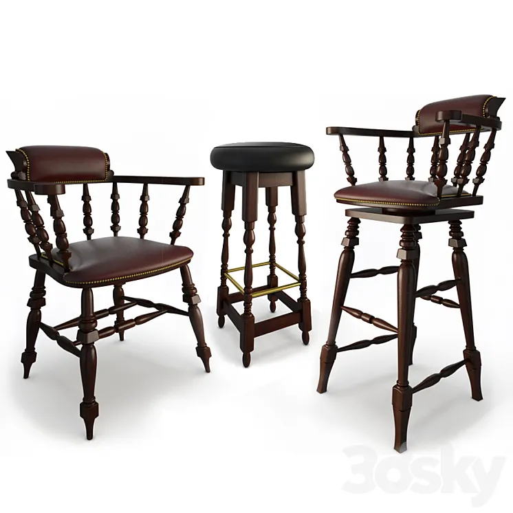 Wooden Bar Seats 3D Model Free