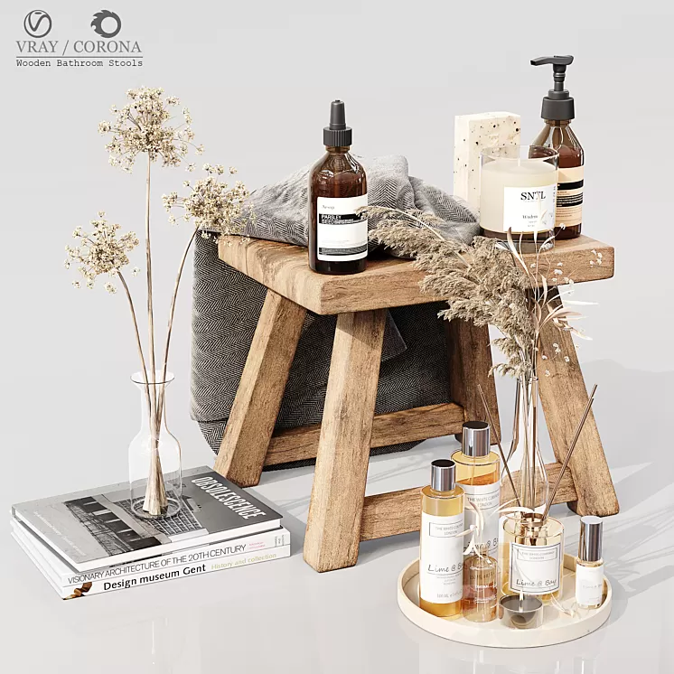 Wooden Bathroom Stools 3D Model Free