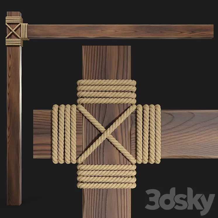 Wooden beams with rope 3D Model