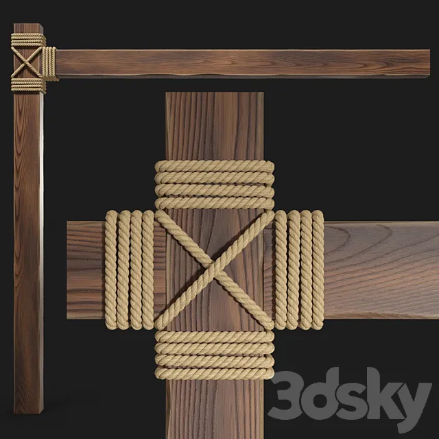 Wooden beams with rope 3DModel
