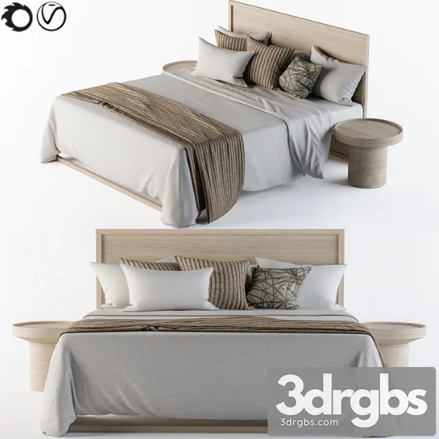 Wooden bed set white and brown 2 3D Model Free