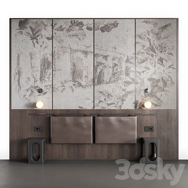wooden bedroom headboard 3D Model
