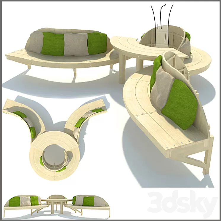 Wooden bench. 3D Model