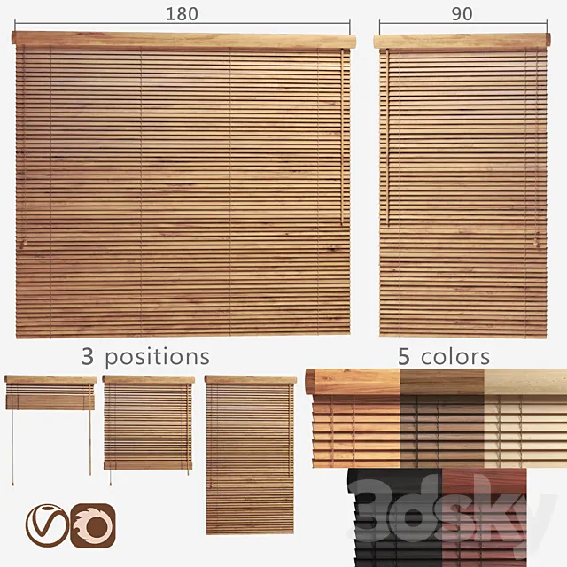 Wooden blinds 25mm 2 options of width 90 and 180cm 3D Model