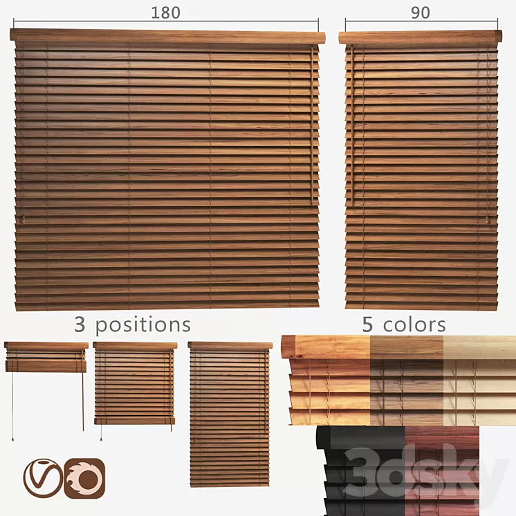Wooden blinds 50mm 2 options of width 90 and 180cm 3D Model