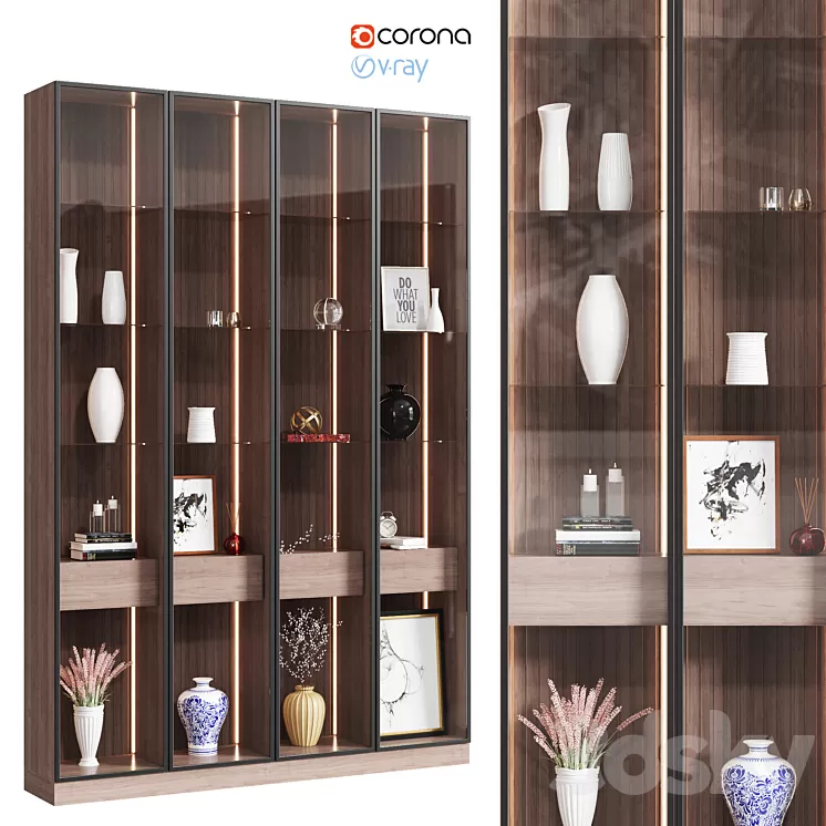 Wooden cabinet with decor 3D Model