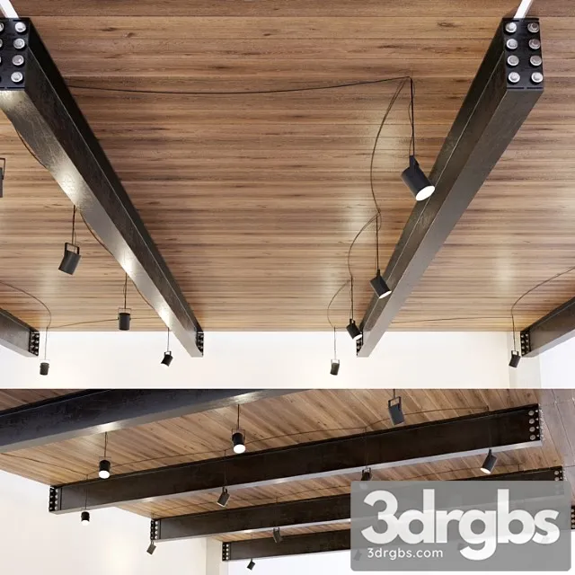 Wooden ceiling on metal beams. 22 3D Model Free