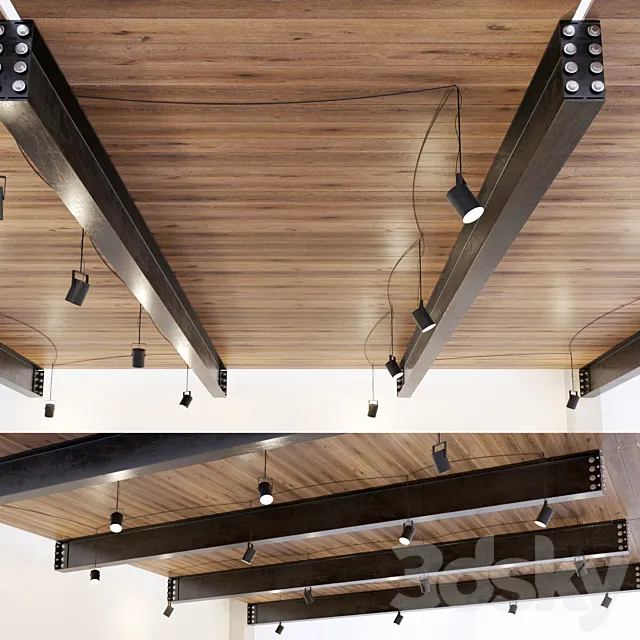 Wooden ceiling on metal beams. 22 3D Model