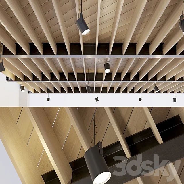 Wooden ceiling on metal beams. 24 3D Model