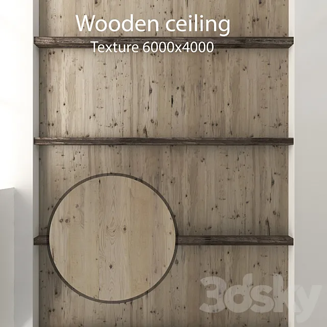 Wooden ceiling with beams 12 3D Model