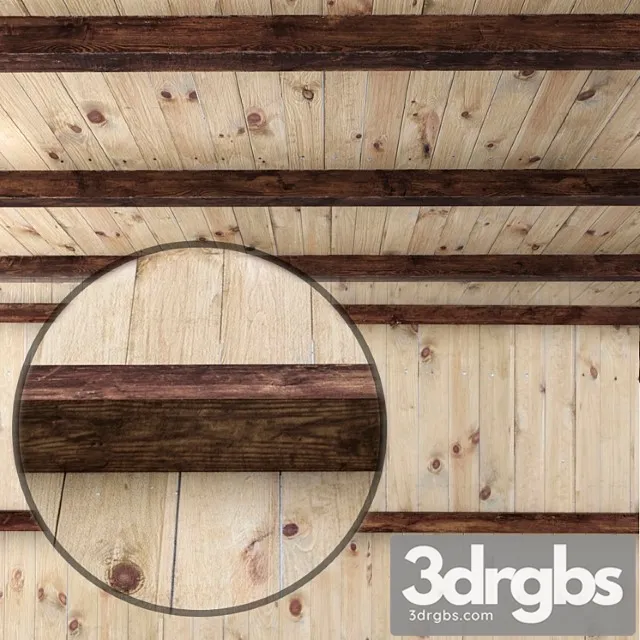Wooden ceiling with beams. 3D Model Free