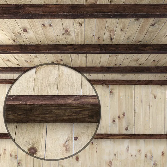 Wooden ceiling with beams. 3DModel